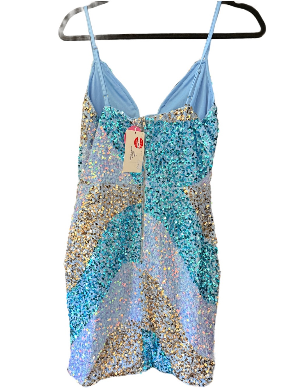Portia and Scarlett Sparkling Blue Sequin Plunge Mini Dress 4 - Picture 3 of 5